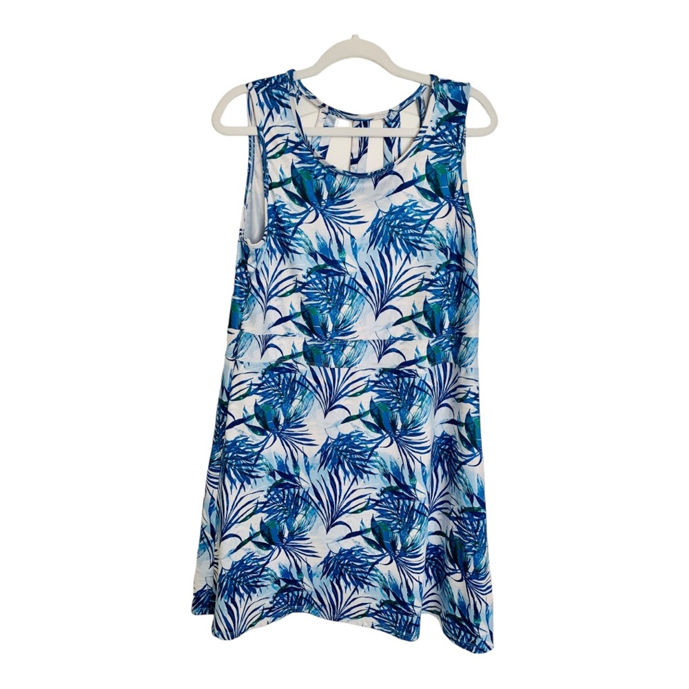 Reel Legends Keep-It-Cool Blue Palm Leaf pattern,PulloverSleeveless Dress,Size L